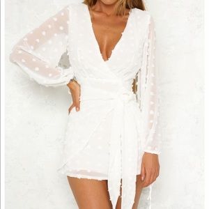 White flowy dress with polka dots!